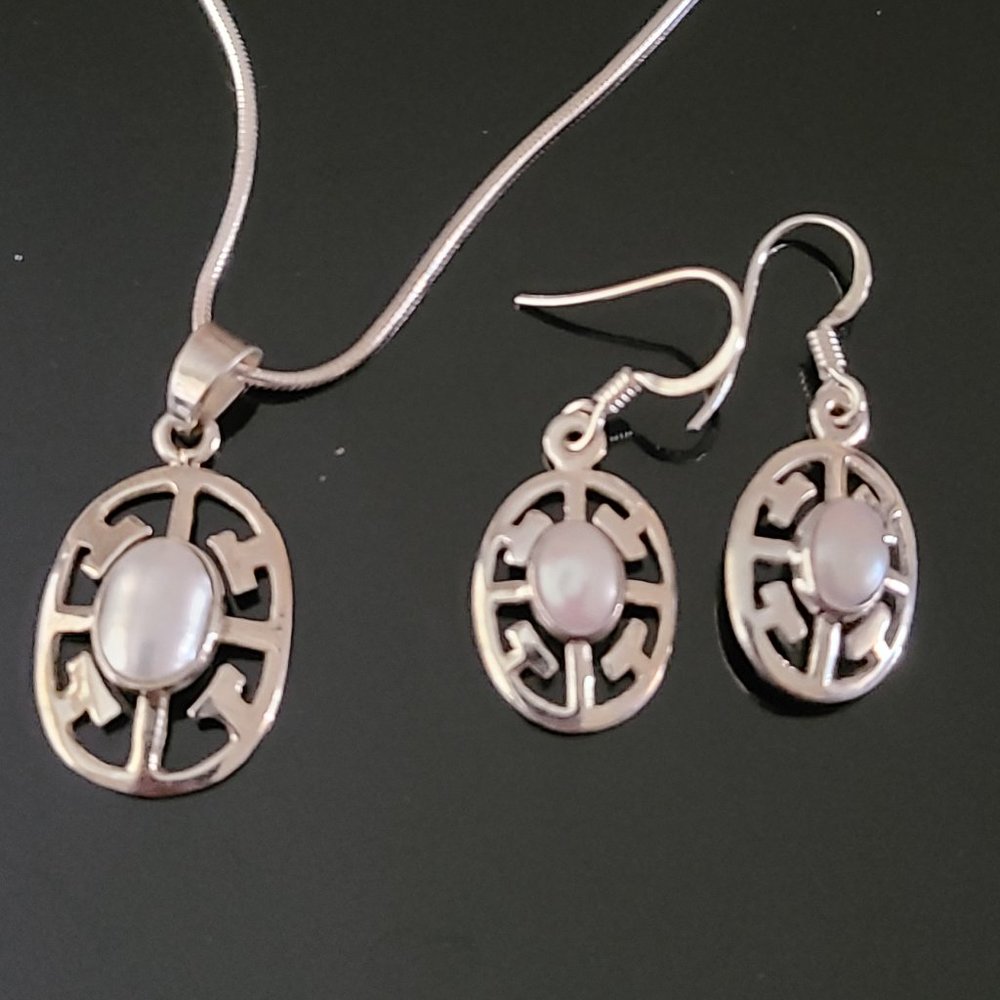 Pearls set necklace and Earrings sterling Silver-Pearls short necklace - Picture 1 of 7